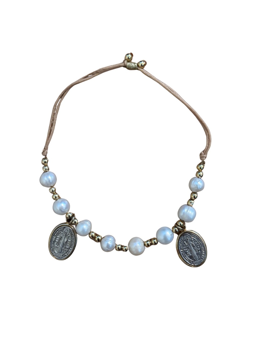 The Happiness Store Pearl and Gold Charm Adjustable Bracelet - White and Gold